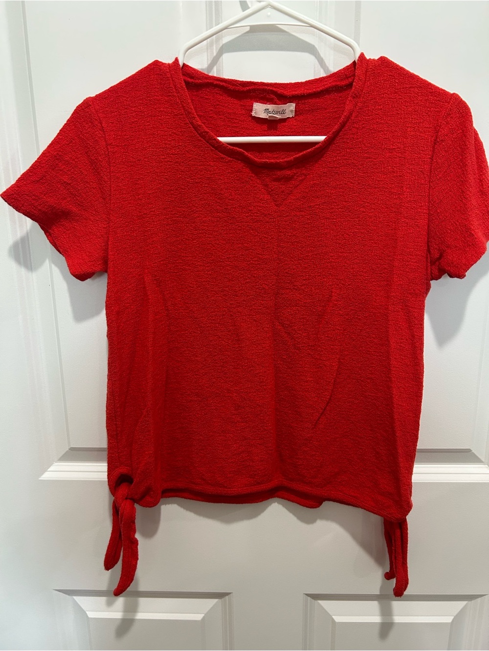 Madewell Bright Red Short-Sleeve Tie-Detail Top